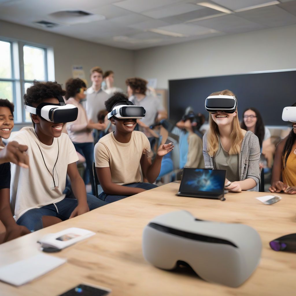 Students Using VR Headsets in Classroom